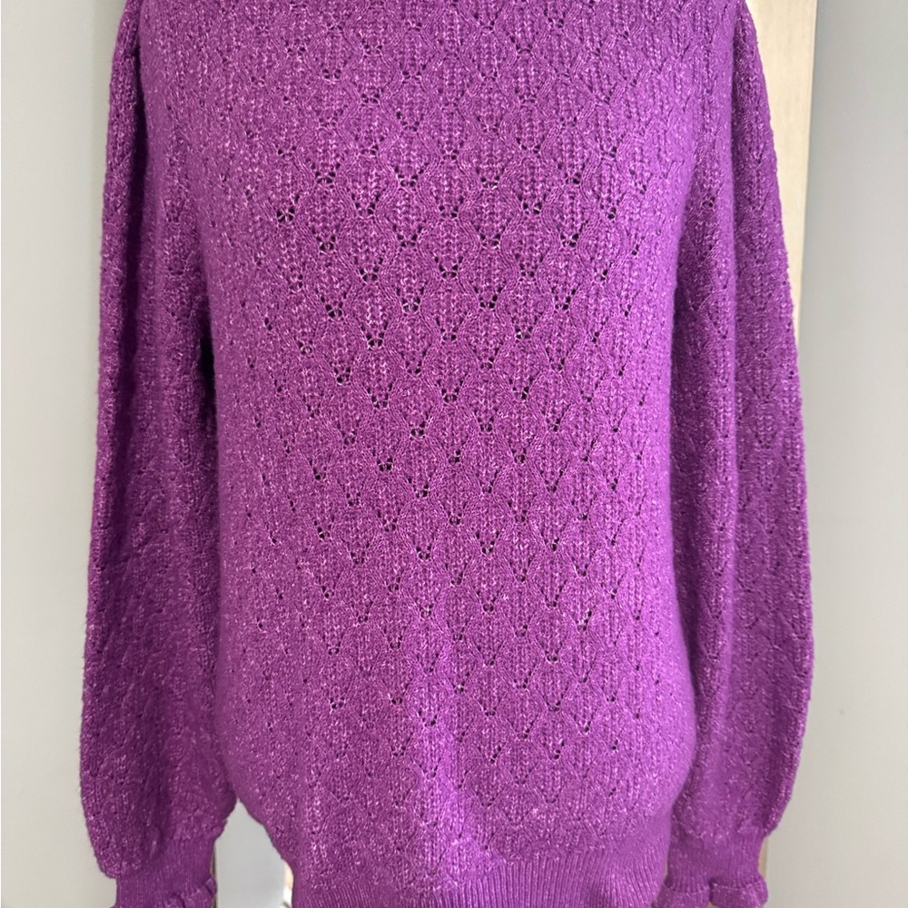 LOFT Rich Purple Textured Crew Neck Sweater